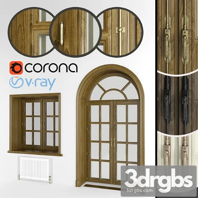 Classic eurowindows and arched door 3 colors 3D Model Download