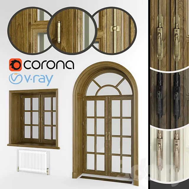 Classic eurowindows and arched door. 3 colors 3DModel