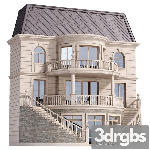 Classic Facade Of A Private House With Decors Fasad Set 3D Model Download