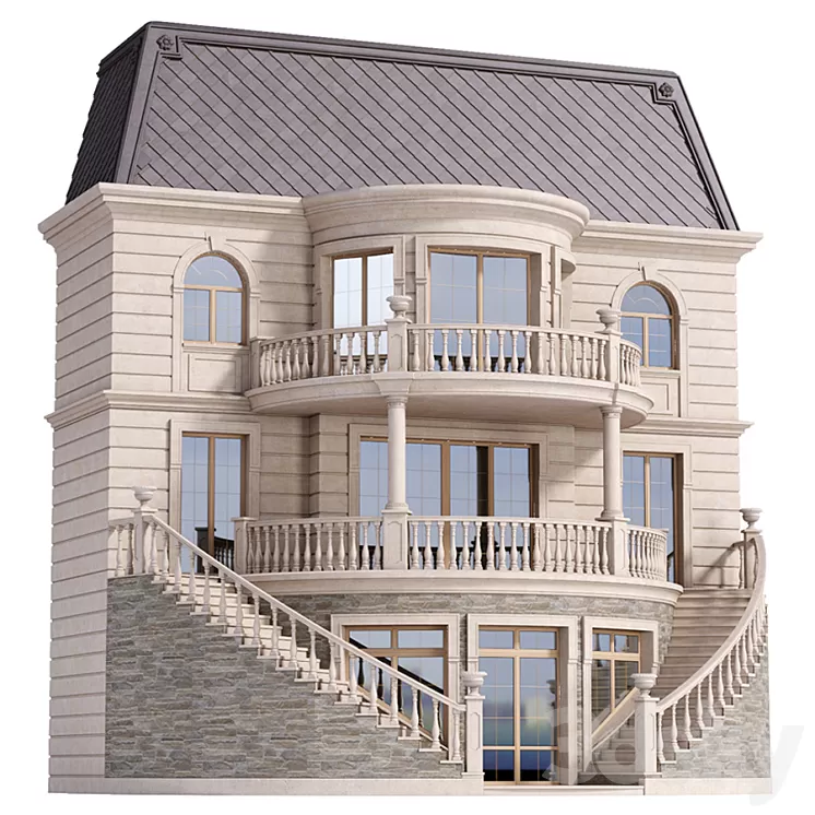 Classic facade of a private house with decors. Fasad set 3D Model