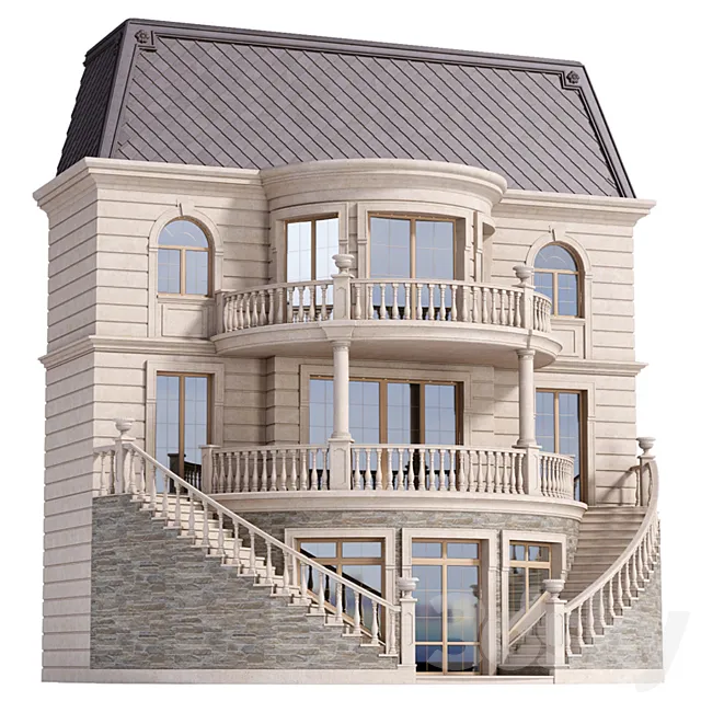 Classic facade of a private house with decors. Fasad set 3DModel