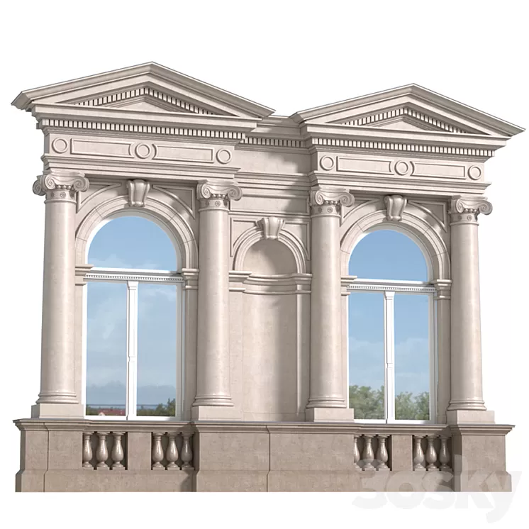 Classic facade with pediment 3D Model Classic facade with pediment 3D Model