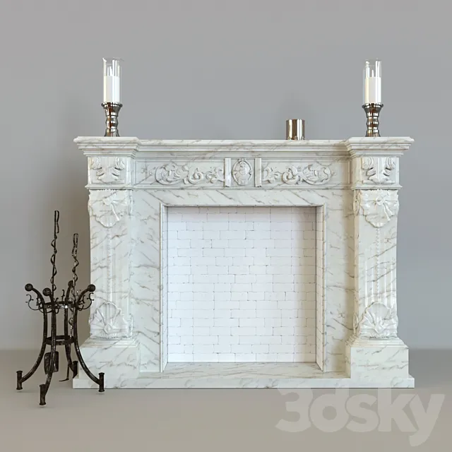 Classic fireplace made of marble K-084 Provence 3D Model