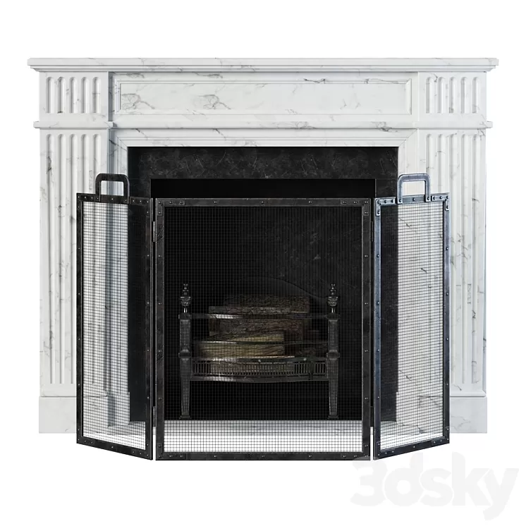 Classic fireplace white marble 3D Model