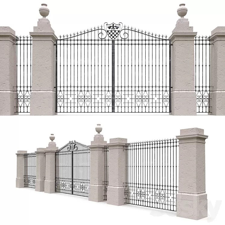 Classic gate and fence 3D Model Classic gate and fence 3D Model