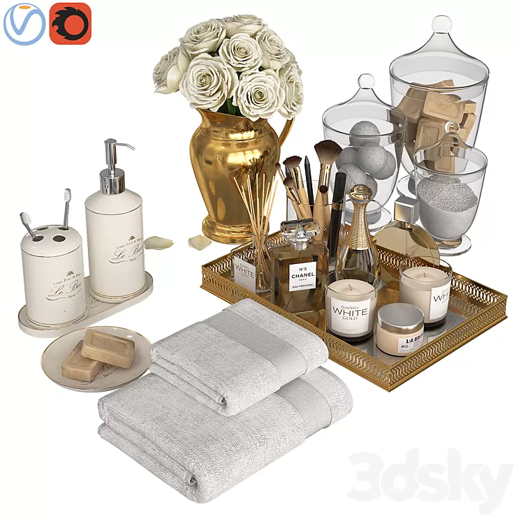 Classic Gold Bathroom Decor 3D Model