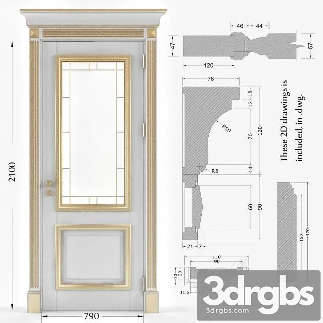 Classic Gold Plated Door 2 3D Model Download