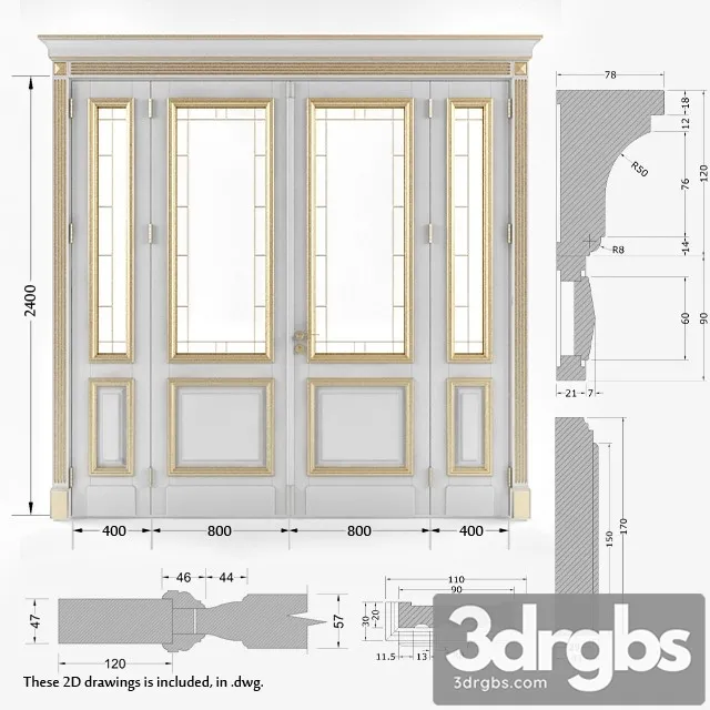 Classic Gold Plated Door 6 3D Model Download