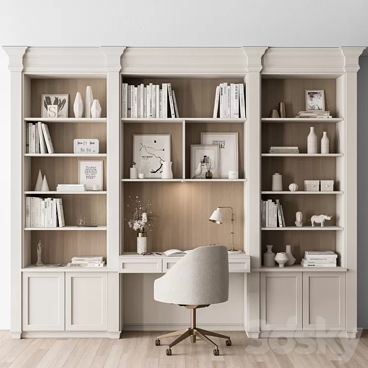 Classic Home Desk and Library Set – Office Furniture 288 3D Model Free Download