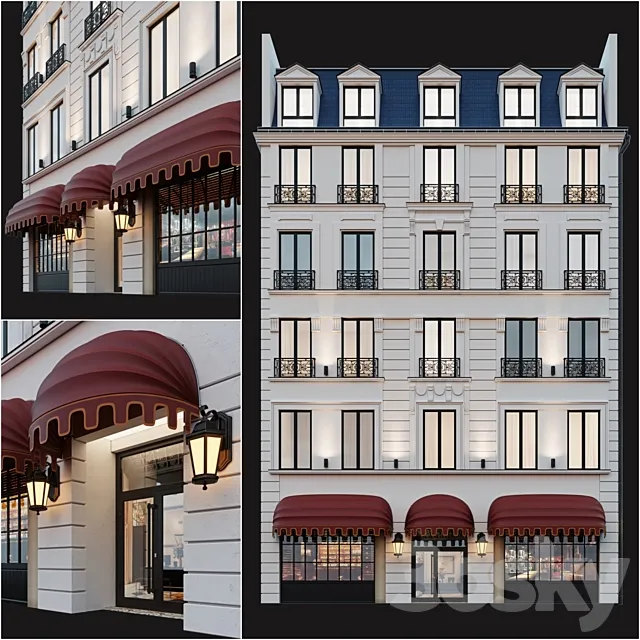 Classic hotel facade 3D Model