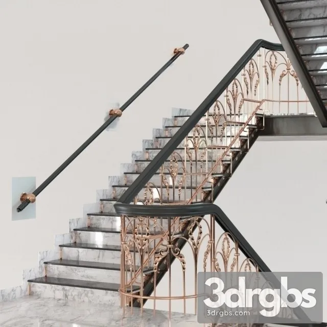 Classic Marble Copper Stairs 3D Model Download