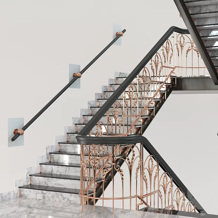 Classic Marble Copper Stairs 3D Model