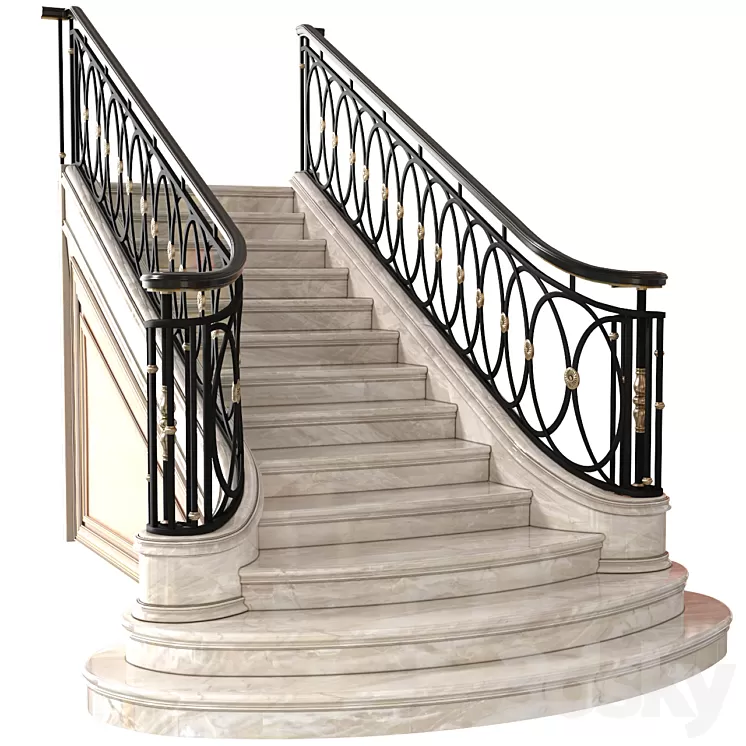 Classic marble staircase in Art Deco style.Modern interior stair 3D Model Free Download