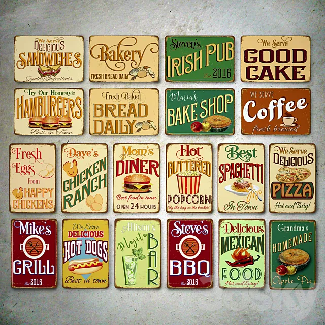 Classic Metal Signs Bar 3D Model Classic Metal Signs Bar 3D Model