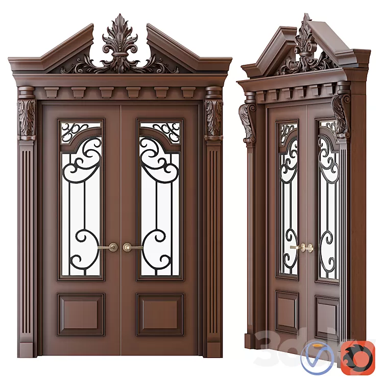 Classic palace door with carvings 3D Model