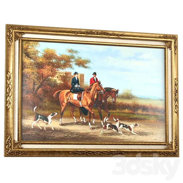 Classic picture passepartout in gold frame.PASSE-PARTOUTS Сanvas Frame picture gold 3D Model