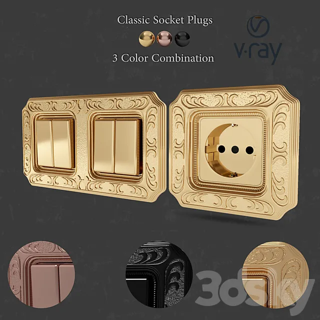 Classic plug sockets and switches 3D Model Classic plug sockets and switches 3D Model