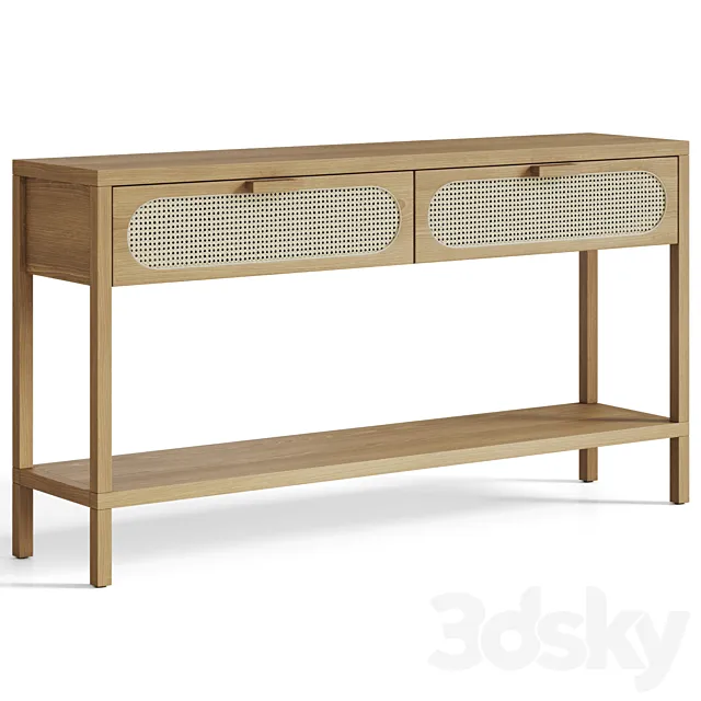 Classic Rattan and Wood Console 3D Model