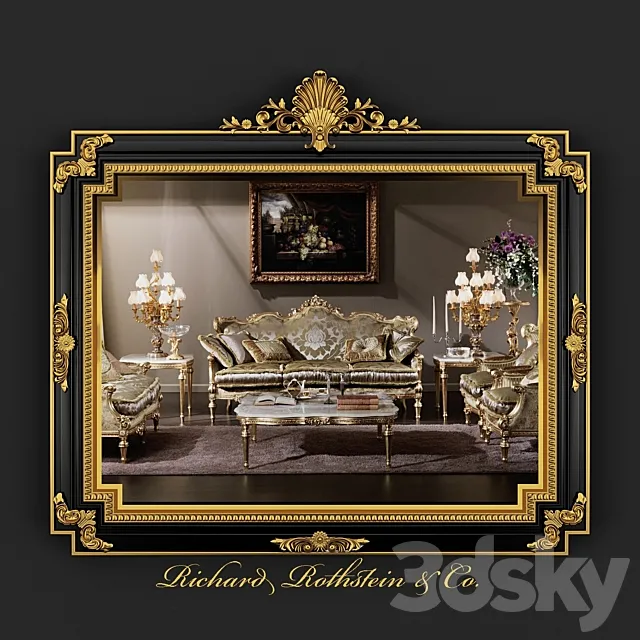 Classic Regency Style Black and Gold Mirror 3DModel