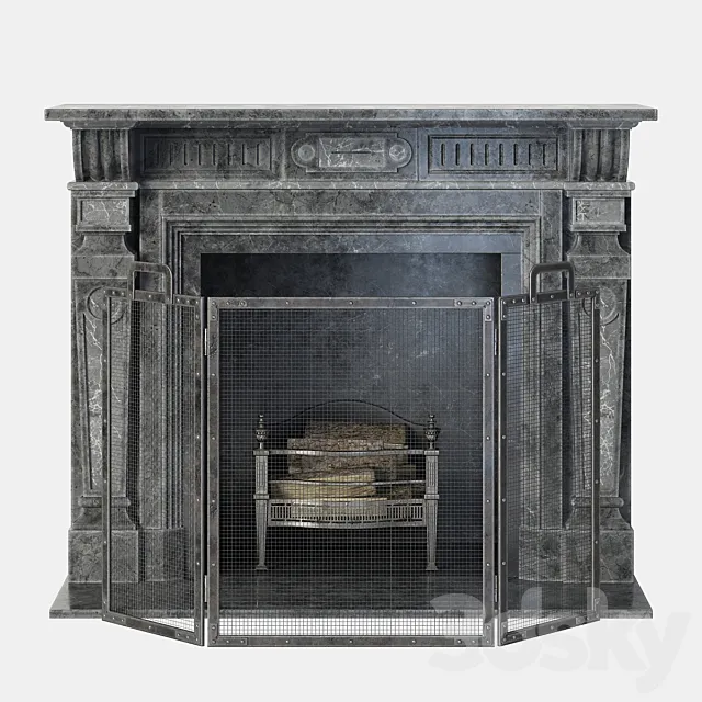Classic stone fireplace 3D Model