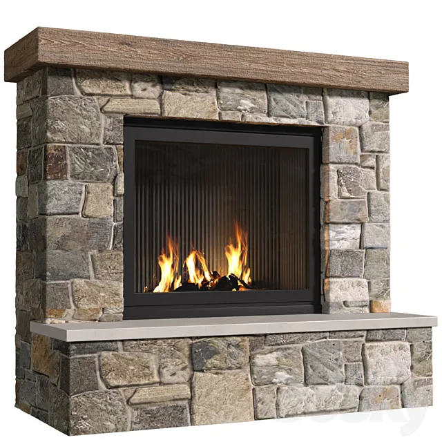Classic stone fireplace in country style. .Classic stone Country style fireplace.Stonework.Rustic Fireplace Mantel 3D Model