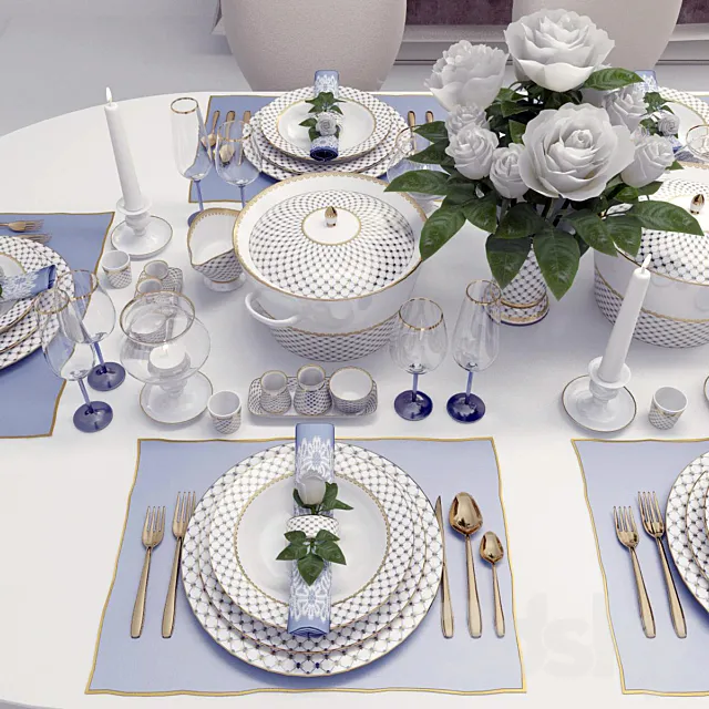 Classic table setting with roses 3DModel