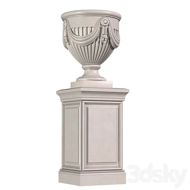 Classic vase on a pedestal for decorating the facade .Classic outdoor vase 3D Model Free Download