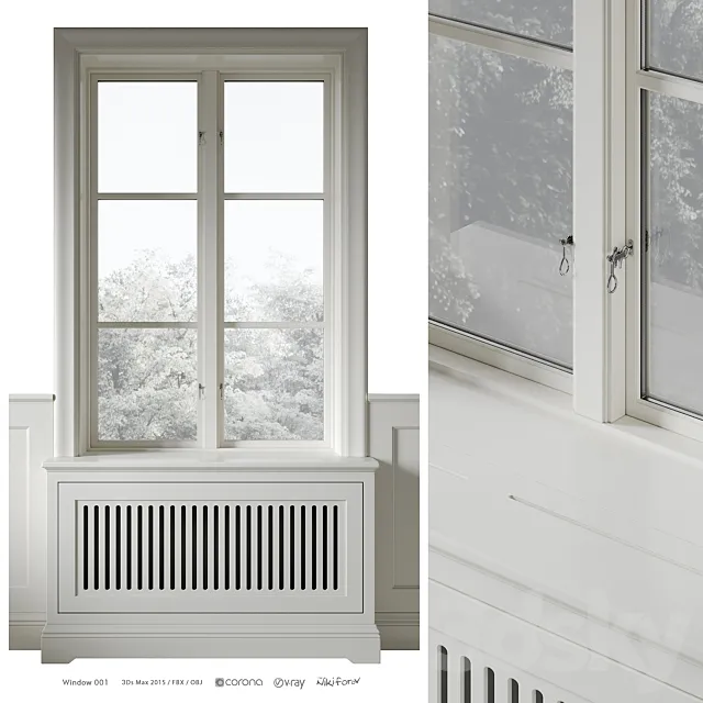 Classic window with radiator screen 001 3D Model