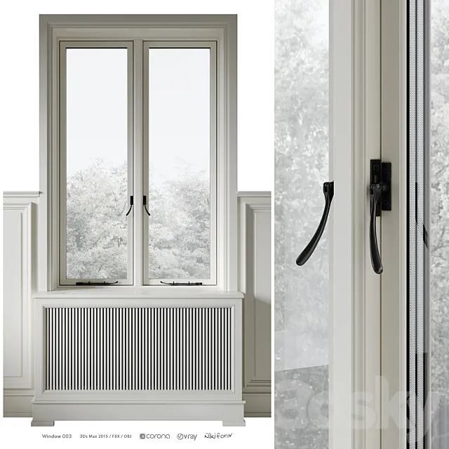 Classic window with radiator screen 003 3D Model