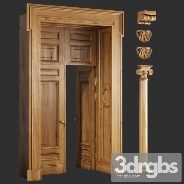 Classic Wooden Doors Carved Elements 3D Model Download