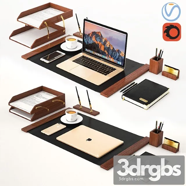 Classic workplace with macbook 3D Model Download