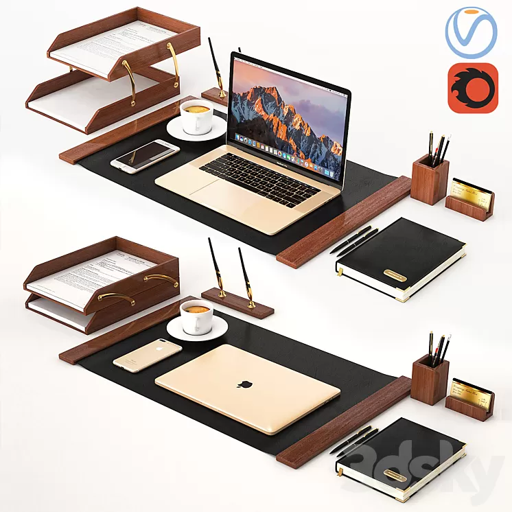Classic Workplace with MacBook 3D Model