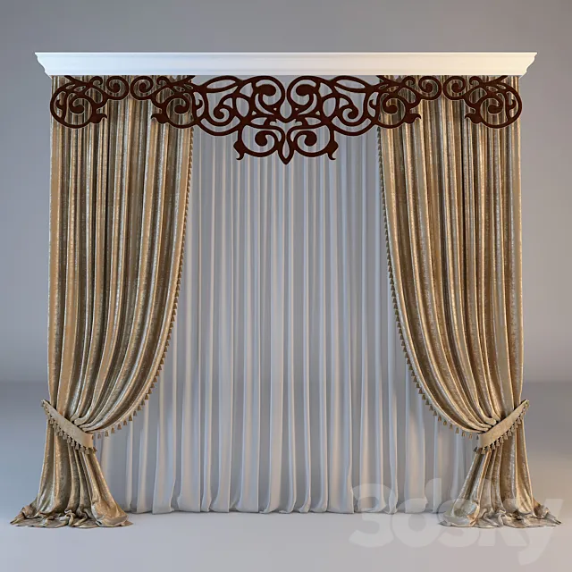 Classical curtain with an openwork lambrikenom 3D Model