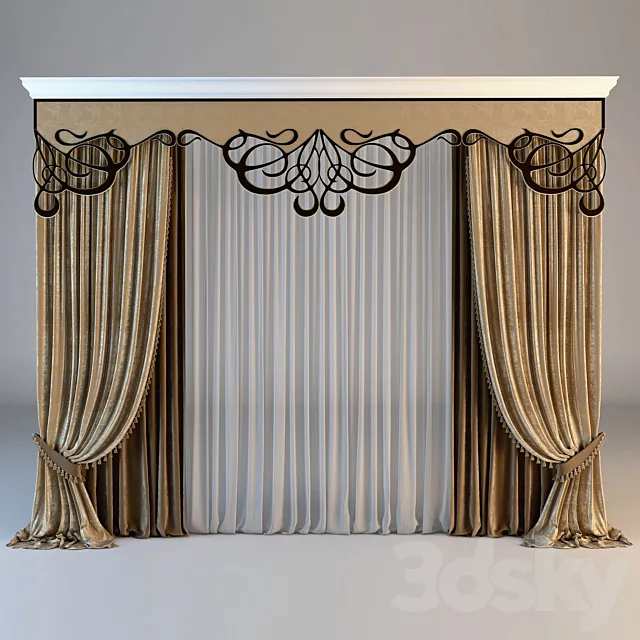 Classical curtain with lambrequins openwork 3DModel