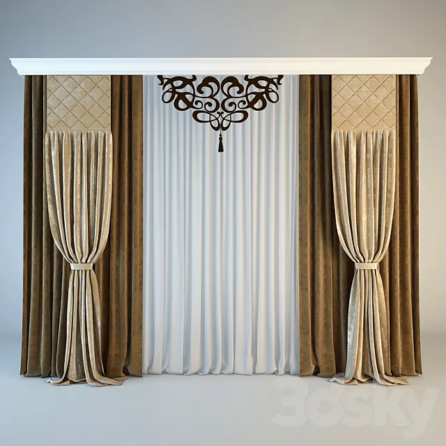 Classical curtain with openwork 3D Model