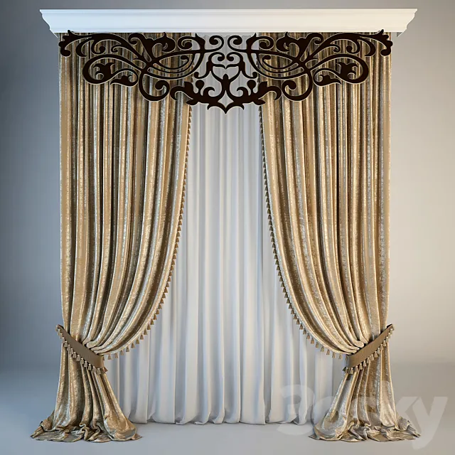 Classical curtain with openwork bando 3DModel