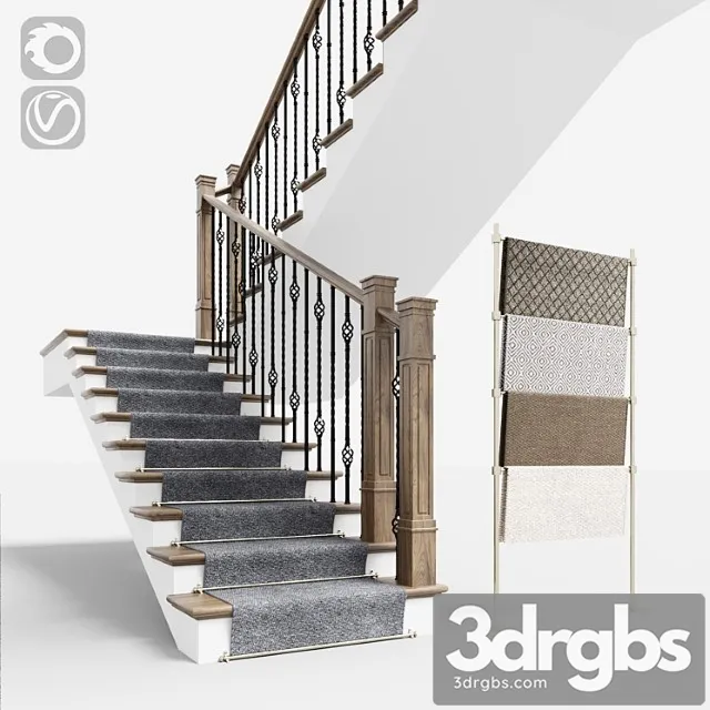 Classical staircase with carpet 3D Model Download