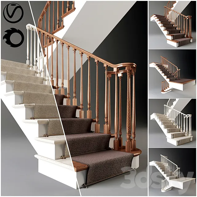 Classical staircase with carpet _ 2011 _ corona _ v-ray 3D Model
