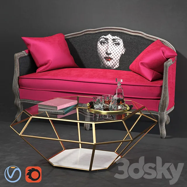 Classically Lina Sofa and Eichholtz Table with accessories 3D Model