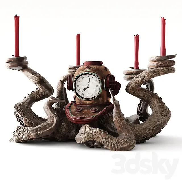 Clock and candlestick Octopus 3DModel Clock and candlestick Octopus 3DModel
