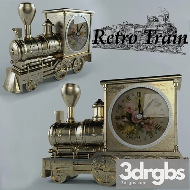 Clock Retro Train 2 3D Model Download