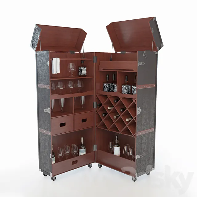 Closet-suitcase bar “Colonial” (Colonial) 3D Model