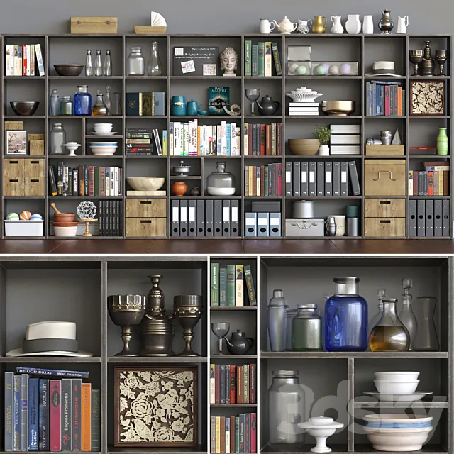 Closet with books and office supplies. Decor and books 3D Model