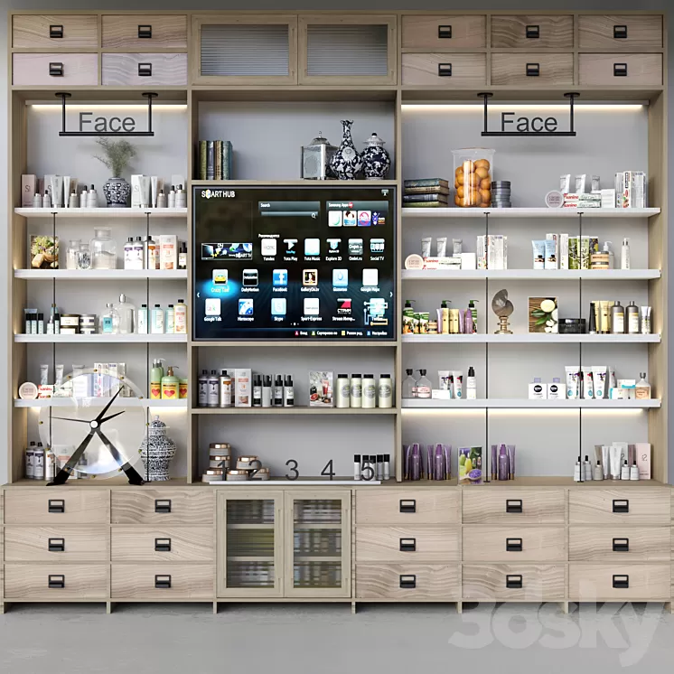 Closet with cosmetics for personal care in a beauty salon 3D Model
