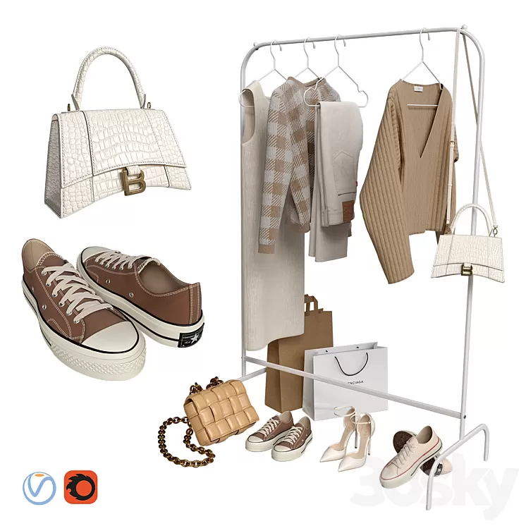 Clothes bags and shoes 3D Model Free Download