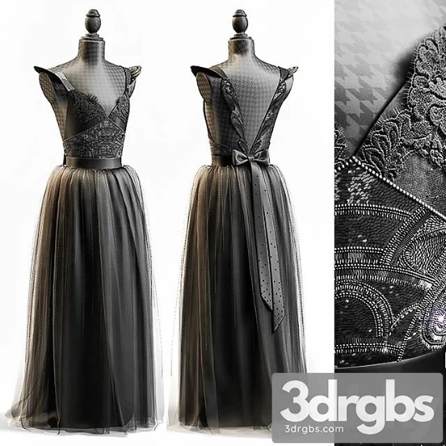 Clothes Black wedding dress 3D Model Download