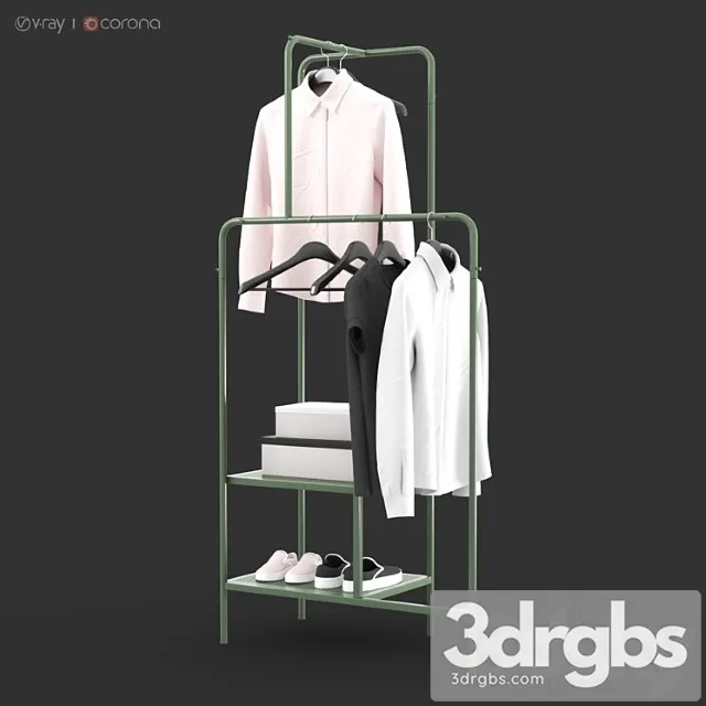 Clothes Ikea nikkeby clothes rack gray-green and red colors 3D Model Download
