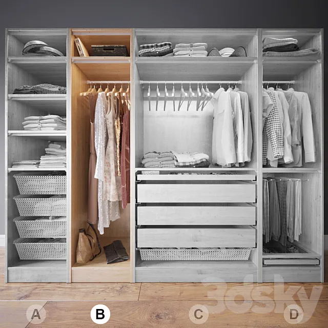 Clothes in the closet section B 2-4 3D Model