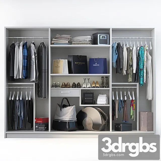 Clothes Set of clothes shoes and accessories for the cabinet mix 3 3D Model Download