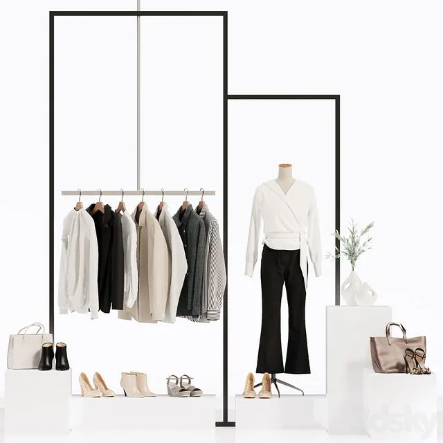 Clothes store showcase mannequin hanger clothes wardrobe 3D Model